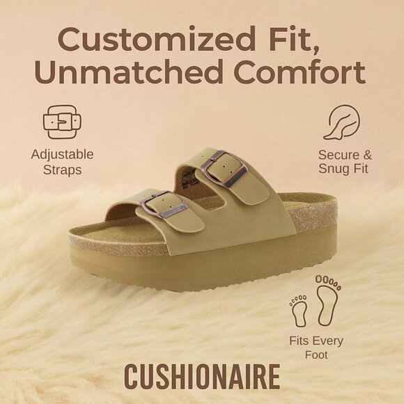 Women's Suede Platform Sandals Faux Leather Double Buckle Wide Width Summer - Picture 2 of 9